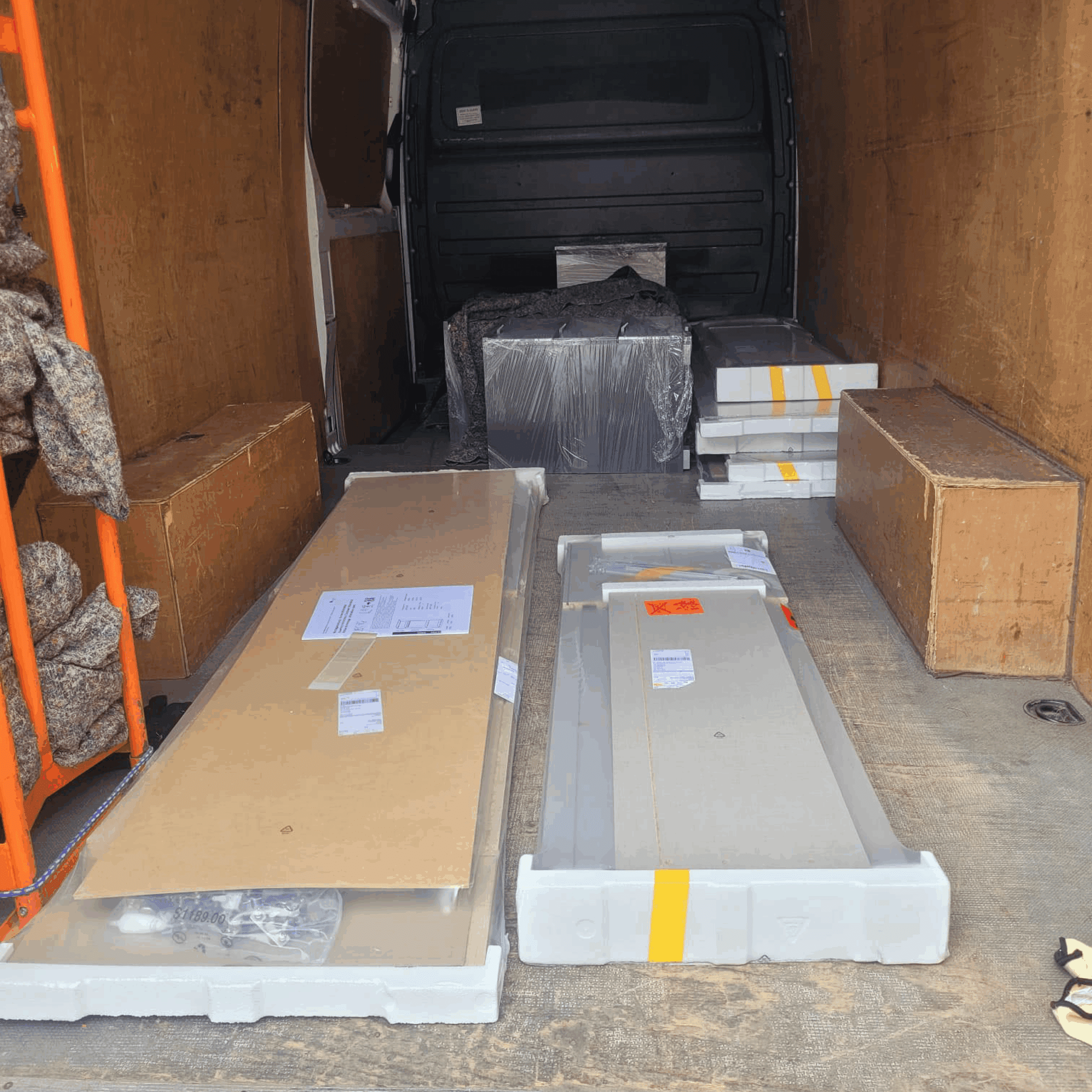 Items loaded in the back of the removal van.